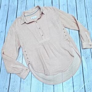 Anthropologie Orange Striped Gauze Button Up Shirt Size XSmall